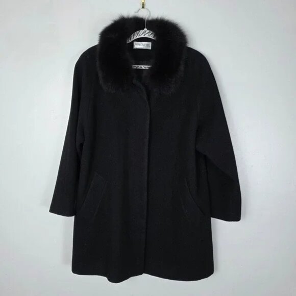 Forecaster Boston 100% Wool Coat Genuine Fox Fur Collar Black Size 10 - Picture 1 of 6